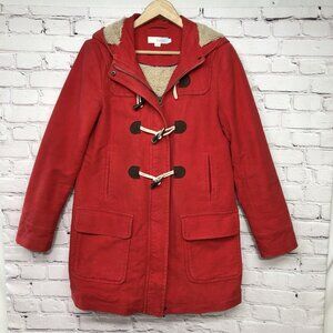 Boden Red Hooded Duffle Coat Full Zip Sherpa Lined Sz 6 **read**